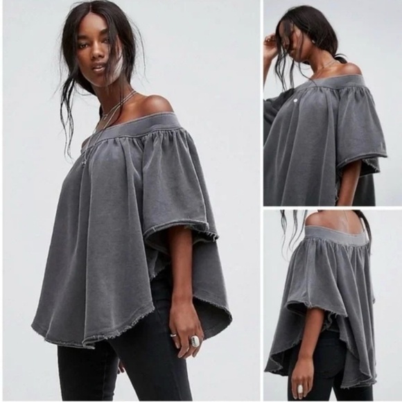 Free People Kiss Me off the shoulder dolman flutter sleeve sweatshirt - Picture 2 of 9
